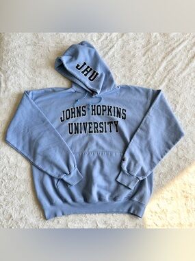 Vintage Johns Hopkins Hoodie Sweatshirt Mens Large Blue Jays JHU Champion Y2K